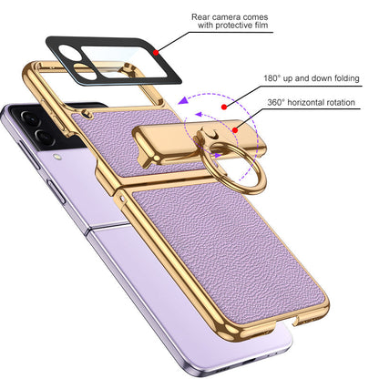 Het gegalvaniseerde Geval van de Leer Magnetische Scharnier Telefoon voor Samsung Galaxy  Z Flip4 Flip3 5G