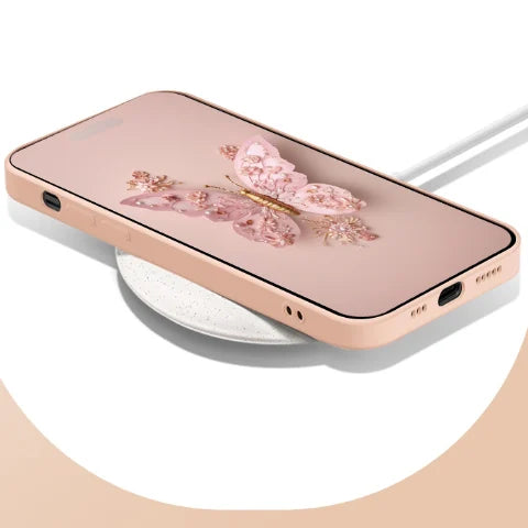 Platte 3D-vlinderpatroon glazen hoes compatibel met iPhone